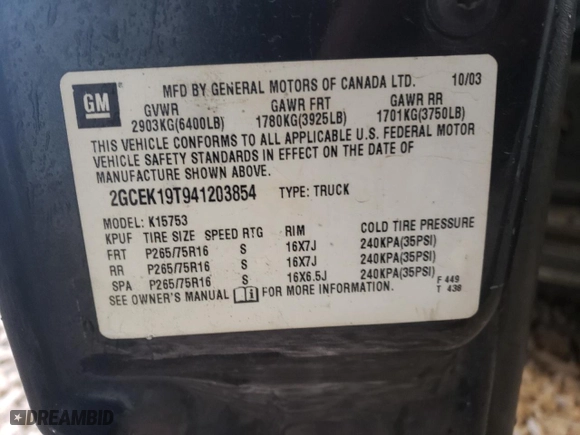 2004 Chevrolet Silverado 1500 LS with VIN 2GCEK19T941203854, listed as a Copart auction lot 43809335 with 303,087 mi miles and Salvage Title. Bid and sale history available at carsss.com. Image 14.