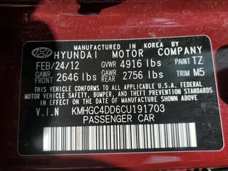2012 Hyundai Genesis 3.8L with VIN KMHGC4DD6CU191703, listed as a Copart auction lot 49136525 with 0 mi miles and Salvage Title. Bid and sale history available at carsss.com. Image 12.