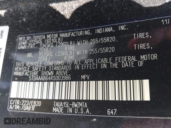2024 Lexus TX 350 with VIN 5TDAAAB64RS003986, listed as a IAAI auction lot 42157601 with 14 mi miles and . Bid and sale history available at DreamBid. Image 9.