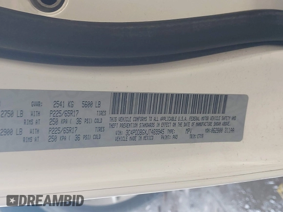 2018 Dodge Journey SXT with VIN 3C4PDDBGXJT469945, listed as a IAAI auction lot 42266310 with 121,871 mi miles and . Bid and sale history available at DreamBid. Image 9.