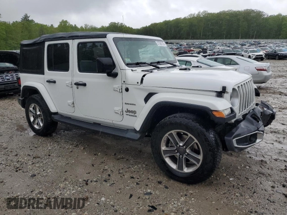 2018 Jeep Wrangler Unlimited Sahara with VIN 1C4HJXEG7JW255323, listed as a Copart auction lot 57586735 with 107,081 mi miles and Salvage title. Bid and sale history available at DreamBid. Image 4.