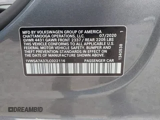 2020 Volkswagen Passat SE with VIN 1VWSA7A37LC022116, listed as a IAAI auction lot 42727604 with 97,271 mi miles and . Bid and sale history available at DreamBid. Image 9.