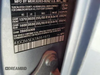 2007 Mercedes-Benz R 3.5L with VIN 4JGCB65EX7A051973, listed as a Copart auction lot 73187294 with 110,888 mi miles and Salvage Title. Bid and sale history available at DreamBid. Image 16.