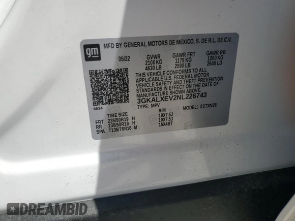 2022 GMC Terrain Denali with VIN 3GKALXEV2NL226743, listed as a Copart auction lot 50572075 with 19,390 mi miles and Salvage title. Bid and sale history available at DreamBid. Image 13.