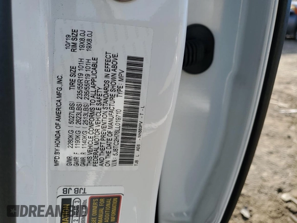 2020 Acura RDX Advance with VIN 5J8TC2H76LL019710, listed as a Copart auction lot 46147875 with 34,190 mi miles and Salvage title. Bid and sale history available at DreamBid. Image 15.