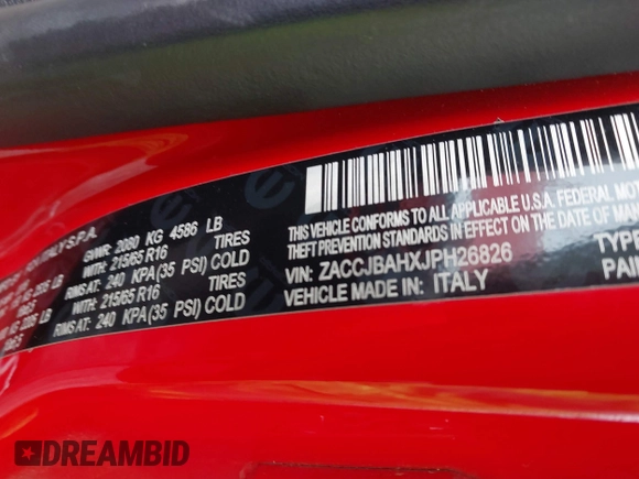 2018 Jeep Renegade Sport with VIN ZACCJBAHXJPH26826, listed as a IAAI auction lot 41784702 with 65,621 mi miles and . Bid and sale history available at DreamBid. Image 9.