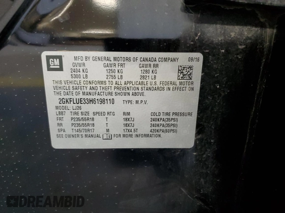 2017 GMC Terrain SLT with VIN 2GKFLUE33H6198110, listed as a Copart auction lot 45576785 with Not Provided miles and Salvage Title. Bid and sale history available at DreamBid. Image 13.