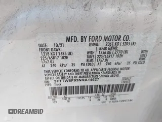 2022 Ford Maverick XL z VIN 3FTTW8F93NRA14627, wystawiony jako IAAI lot #42251779 z przebiegiem 45 607 mil mil oraz . Historia ofert i sprzedaży dostępna na DreamBid. Obrazek 9.