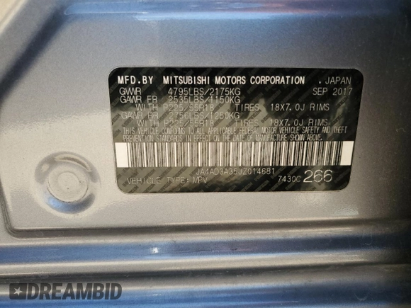 2018 Mitsubishi Outlander SE z VIN JA4AD3A35JZ014681, wystawiony jako Copart lot #56625105 z przebiegiem 61 120 mil mil oraz Szkoda całkowita • Salvage title. Historia ofert i sprzedaży dostępna na DreamBid. Obrazek 13.