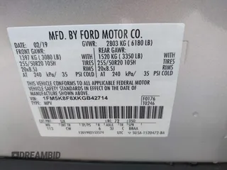 2019 Ford Explorer Limited with VIN 1FM5K8F8XKGB42714, listed as a IAAI auction lot 41525104 with 125,286 mi miles and . Bid and sale history available at carsss.com. Image 9.