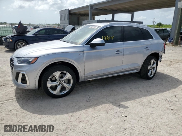 2023 Audi Q5 S line Prestige with VIN WA1FAAFY7P2061803, listed as a Copart auction lot 59907565 with 14,614 mi miles and Salvage title. Bid and sale history available at DreamBid. Image 1.