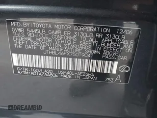 2007 Lexus LS 460 with VIN JTHBL46FX75019041, listed as a IAAI auction lot 42471322 with Not provided miles and . Bid and sale history available at DreamBid. Image 9.