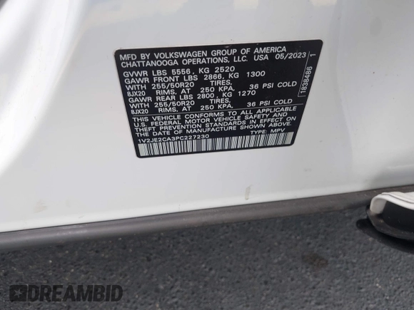 2023 Volkswagen Atlas SE with VIN 1V2JE2CA3PC227230, listed as a IAAI auction lot 42435466 with 86,217 mi miles and . Bid and sale history available at DreamBid. Image 9.