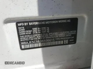 2018 BMW 5 Series 540i with VIN WBAJE5C58JWA96615, listed as a Copart auction lot 56117205 with 87,211 mi miles and Salvage title. Bid and sale history available at DreamBid. Image 12.