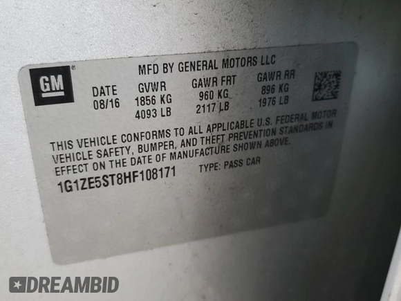 2017 Chevrolet Malibu LT with VIN 1G1ZE5ST8HF108171, listed as a Copart auction lot 43002245 with 181,264 mi miles and Clean Title. Bid and sale history available at DreamBid. Image 12.
