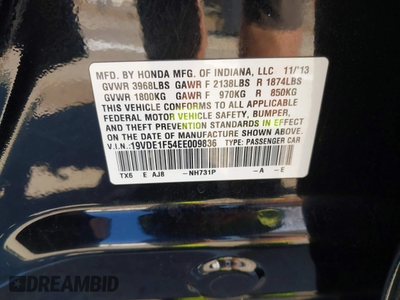 2014 Acura ILX Premium with VIN 19VDE1F54EE009836, listed as a IAAI auction lot 42718368 with Not provided miles and . Bid and sale history available at DreamBid. Image 9.