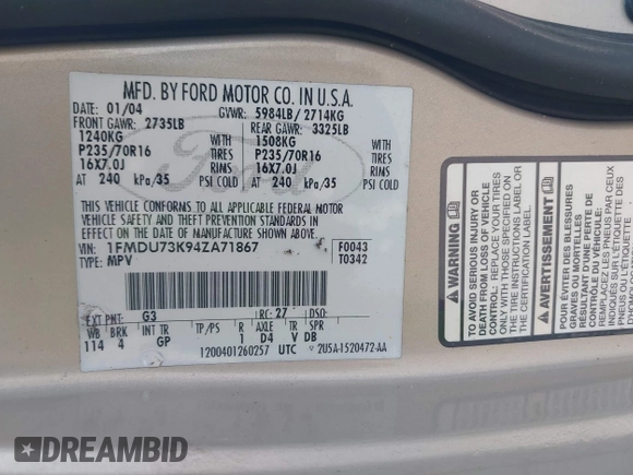 2004 Ford Explorer XLT с VIN 1FMDU73K94ZA71867, выставлен на аукционе IAAI как лот 42875727 с пробегом 205 224 миль миль и . История ставок и продаж доступна на DreamBid. Изображение 9.
