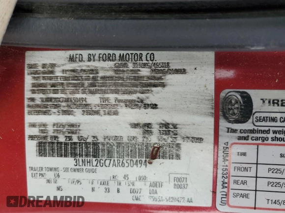 2010 Lincoln MKZ z VIN 3LNHL2GC7AR650494, wystawiony jako Copart lot #55113205 z przebiegiem 187 116 mil mil oraz Szkoda całkowita • Salvage title. Historia ofert i sprzedaży dostępna na DreamBid. Obrazek 12.