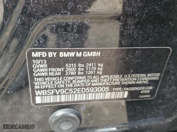 2014 BMW M5 with VIN WBSFV9C52ED593005, listed as a Copart auction lot 73960374 with 71,154 mi miles and Salvage Title. Bid and sale history available at carsss.com. Image 13.