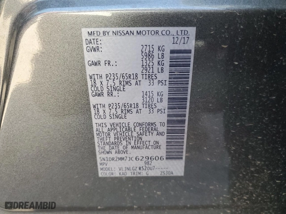 2018 Nissan Pathfinder SL with VIN 5N1DR2MM7JC629606, listed as a Copart auction lot 73596944 with 0 mi miles and Salvage Title. Bid and sale history available at carsss.com. Image 13.