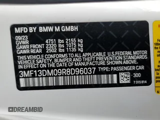 2024 BMW M2 with VIN 3MF13DM09R8D96037, listed as a Copart auction lot 65258314 with 7,776 mi miles and Salvage Title. Bid and sale history available at carsss.com. Image 12.