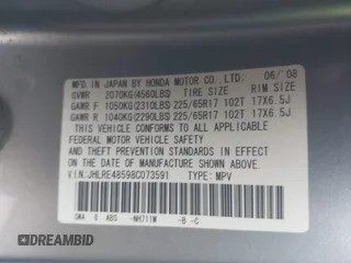 2008 Honda CR-V EX with VIN JHLRE48598C073591, listed as a IAAI auction lot 41797318 with 183,157 mi miles. Bid and sale history available at carsss.com. Image 9.