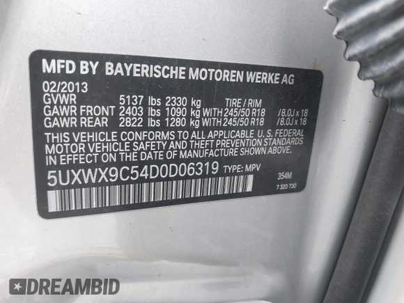 2013 BMW X3 xDrive28i with VIN 5UXWX9C54D0D06319, listed as a IAAI auction lot 42030197 with 79,940 mi miles. Bid and sale history available at carsss.com. Image 9.