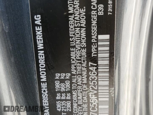 2015 BMW 2 Series M235i with VIN WBA1J7C55FV253647, listed as a Copart auction lot 60231395 with 57,639 mi miles and Salvage title. Bid and sale history available at DreamBid. Image 12.