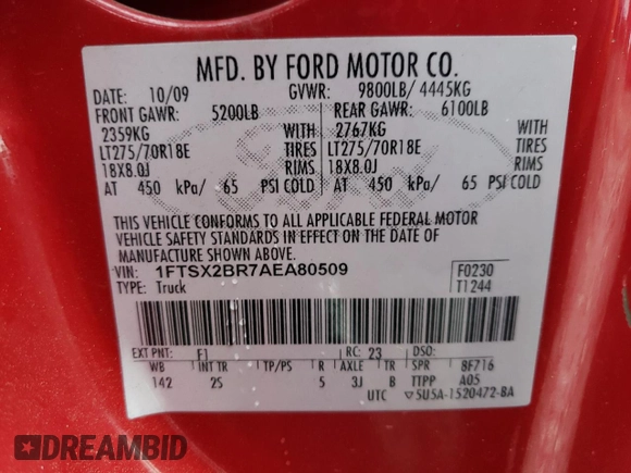 2010 Ford F-250 XL z VIN 1FTSX2BR7AEA80509, wystawiony jako Copart lot #51778745 z przebiegiem 219 126 mil mil oraz Szkoda całkowita • Salvage title. Historia ofert i sprzedaży dostępna na DreamBid. Obrazek 12.