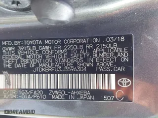 2018 Toyota Prius Two with VIN JTDKBRFU3J3596304, listed as a IAAI auction lot 41522049 with 222,636 mi miles. Bid and sale history available at carsss.com. Image 9.