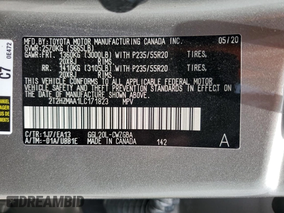 2020 Lexus RX 350 with VIN 2T2HZMAA1LC171823, listed as a Copart auction lot 53707175 with 24,285 mi miles and Clean title. Bid and sale history available at DreamBid. Image 13.