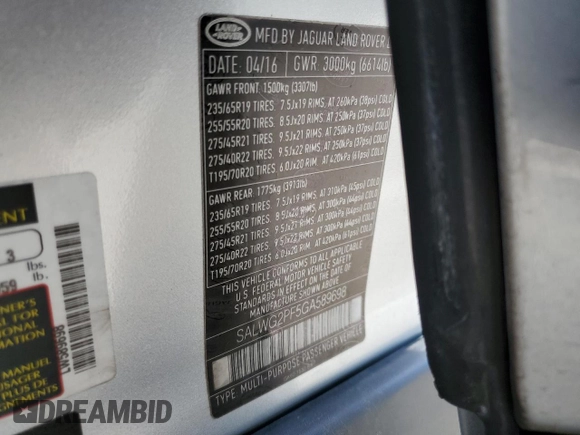2016 Land Rover Range Rover Sport SE с VIN SALWG2PF5GA589698, выставлен на аукционе Copart как лот 57179395 с пробегом 43 527 миль миль и Списание • Salvage title. История ставок и продаж доступна на DreamBid. Изображение 13.