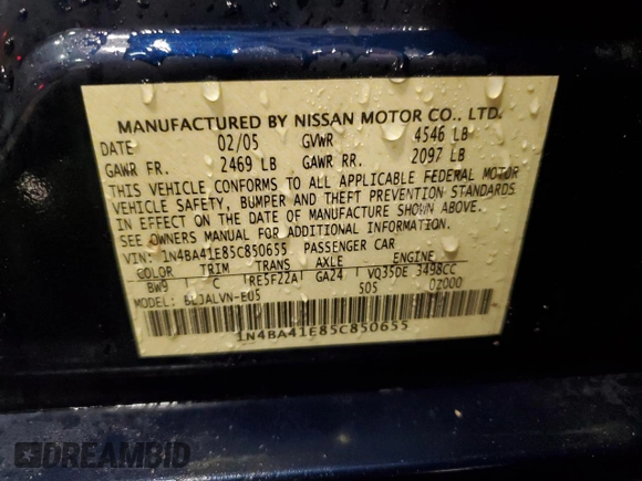 2005 Nissan Maxima 3.5 SL with VIN 1N4BA41E85C850655, listed as a Copart auction lot 54053935 with 92,693 mi miles and Non Repairable. Bid and sale history available at carsss.com. Image 12.