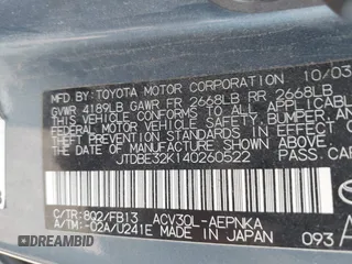 2004 Toyota Camry LE z VIN JTDBE32K140260522, wystawiony jako IAAI lot #42476400 z przebiegiem 152 466 mil mil oraz . Historia ofert i sprzedaży dostępna na DreamBid. Obrazek 9.