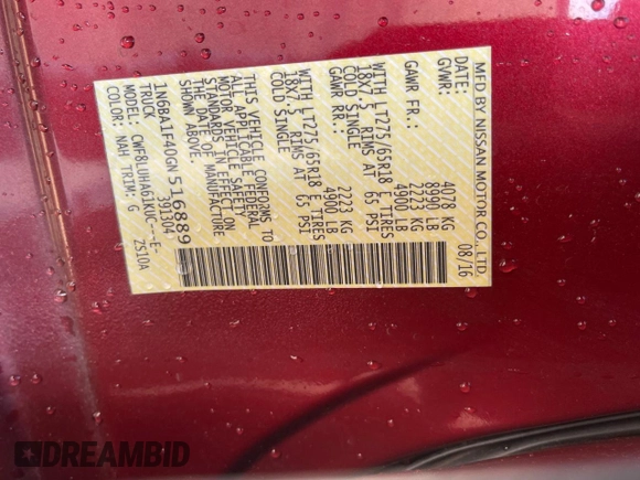 2016 Nissan Titan SL z VIN 1N6BA1F40GN516889, wystawiony jako Copart lot #54151745 z przebiegiem 124 664 mil mil oraz Czysty tytuł • Clean title. Historia ofert i sprzedaży dostępna na DreamBid. Obrazek 10.