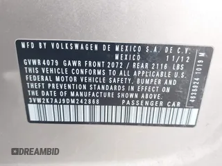 2013 Volkswagen Jetta S с VIN 3VW2K7AJ9DM242868, выставлен на аукционе IAAI как лот 41473000 с пробегом 133 697 миль миль и . История ставок и продаж доступна на DreamBid. Изображение 9.