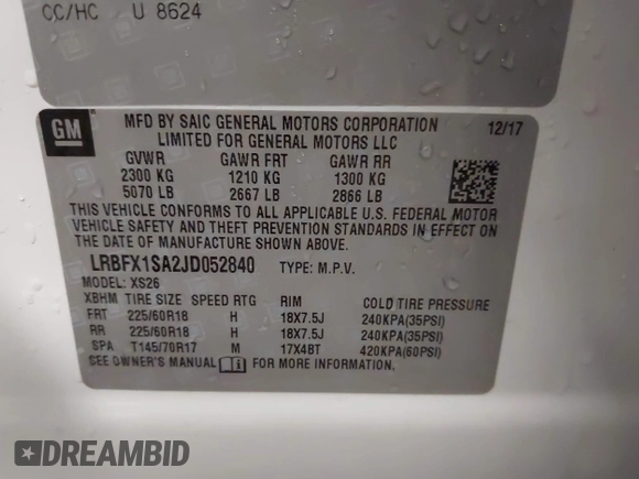 2018 Buick Envision Essence with VIN LRBFX1SA2JD052840, listed as a IAAI auction lot 41560211 with 100,091 mi miles. Bid and sale history available at carsss.com. Image 9.