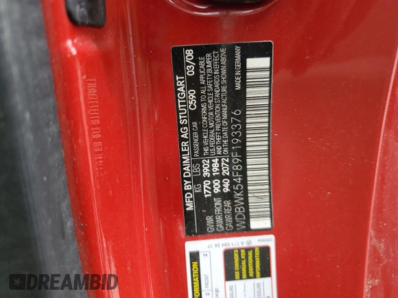 2009 Mercedes-Benz SLK 280 с VIN WDBWK54F89F193376, выставлен на аукционе Copart как лот 59049655 с пробегом Не указан миль и Списание • Salvage title. История ставок и продаж доступна на DreamBid. Изображение 12.