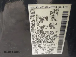 2007 Nissan Xterra SE z VIN 5N1AN08U47C513365, wystawiony jako IAAI lot #42160627 z przebiegiem 217 363 mil mil oraz . Historia ofert i sprzedaży dostępna na DreamBid. Obrazek 9.