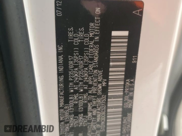 2012 Toyota Sienna XLE AAS with VIN 5TDYK3DC6CS277532, listed as a Copart auction lot 47453945 with 130,451 mi miles and Salvage Title. Bid and sale history available at carsss.com. Image 14.