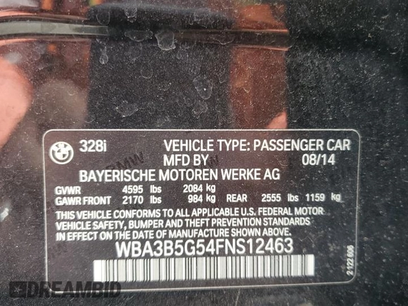 2015 BMW 3 Series 328i xDrive z VIN WBA3B5G54FNS12463, wystawiony jako Copart lot #55415725 z przebiegiem 133 747 mil mil oraz Szkoda całkowita • Salvage title. Historia ofert i sprzedaży dostępna na DreamBid. Obrazek 12.