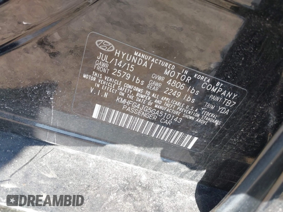 2016 Hyundai Azera with VIN KMHFG4JG5GA510143, listed as a IAAI auction lot 41776450 with Not Provided miles and . Bid and sale history available at DreamBid. Image 9.
