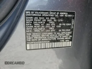 2021 Volkswagen Atlas S с VIN 1V2AP2CA2MC566325, выставлен на аукционе Copart как лот 57944825 с пробегом 37 346 миль миль и Списание • Salvage title. История ставок и продаж доступна на DreamBid. Изображение 13.