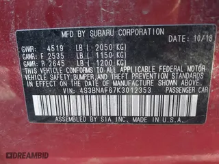 2019 Subaru Legacy Premium with VIN 4S3BNAF67K3012353, listed as a IAAI auction lot 41352781 with 122,195 mi miles. Bid and sale history available at carsss.com. Image 9.