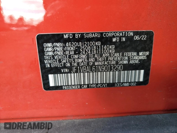 2022 Subaru WRX Limited with VIN JF1VBAL61N9013290, listed as a Copart auction lot 44440495 with 36,921 mi miles and Salvage Title. Bid and sale history available at carsss.com. Image 15.