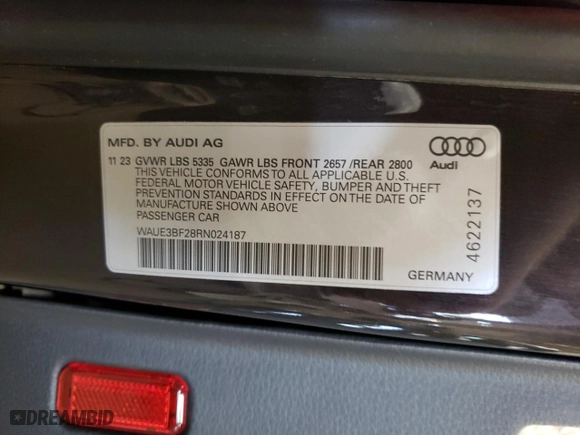 2024 Audi A6 Sedan Premium Plus with VIN WAUE3BF28RN024187, listed as a Copart auction lot 71987374 with 0 mi miles and Non Repairable. Bid and sale history available at carsss.com. Image 13.