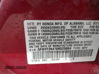 2006 Honda Pilot EX with VIN 5FNYF28476B025864, listed as a IAAI auction lot 41878122 with Not Provided miles and . Bid and sale history available at DreamBid. Image 9.