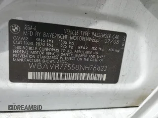 2008 BMW 3 Series 335i с VIN WBAVB77558NH78822, выставлен на аукционе Copart как лот 57730145 с пробегом 180 281 миль миль и Списание • Salvage title. История ставок и продаж доступна на DreamBid. Изображение 12.
