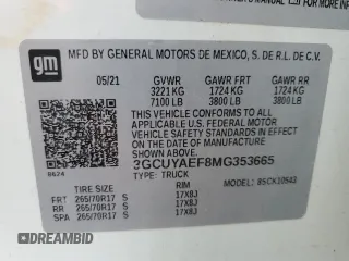 2021 Chevrolet Silverado 1500 Work Truck with VIN 3GCUYAEF8MG353665, listed as a Copart auction lot 45312625 with 17,752 mi miles and Non Repairable. Bid and sale history available at DreamBid. Image 12.