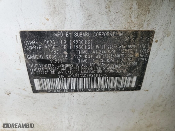 2023 Subaru Outback Limited XT with VIN 4S4BTGND4P3161735, listed as a Copart auction lot 45917675 with 71,141 mi miles and Salvage Title. Bid and sale history available at carsss.com. Image 12.